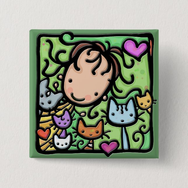 Little Girlie and her kitties 15 Cm Square Badge (Front)