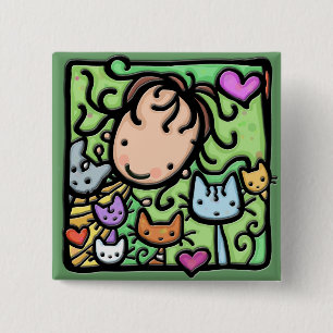 Little Girlie and her kitties 15 Cm Square Badge