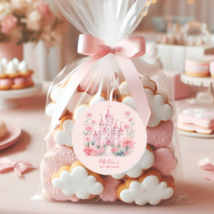 Little Girls 1st Birthday Pink Castle Princess Classic Round Sticker