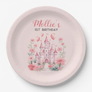 Little Girls 1st Birthday Pink Castle Princess Paper Plate