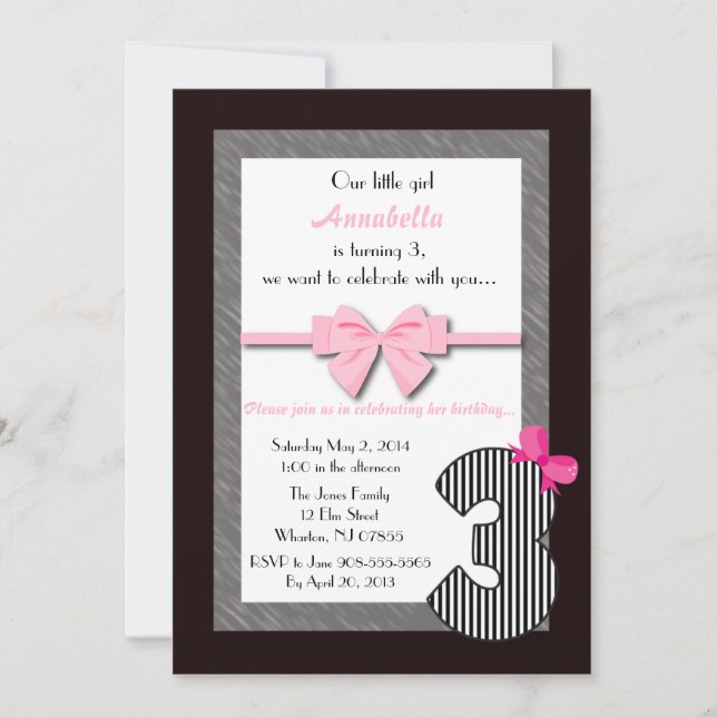 Little Girls 3rd Birthday Invitation (Front)