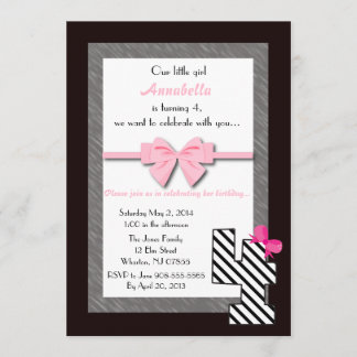 Little Girls 4th Birthday Invitation