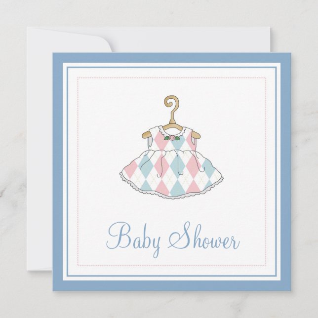 Little Girl's Argyle Dress Baby Shower Invitation (Front)