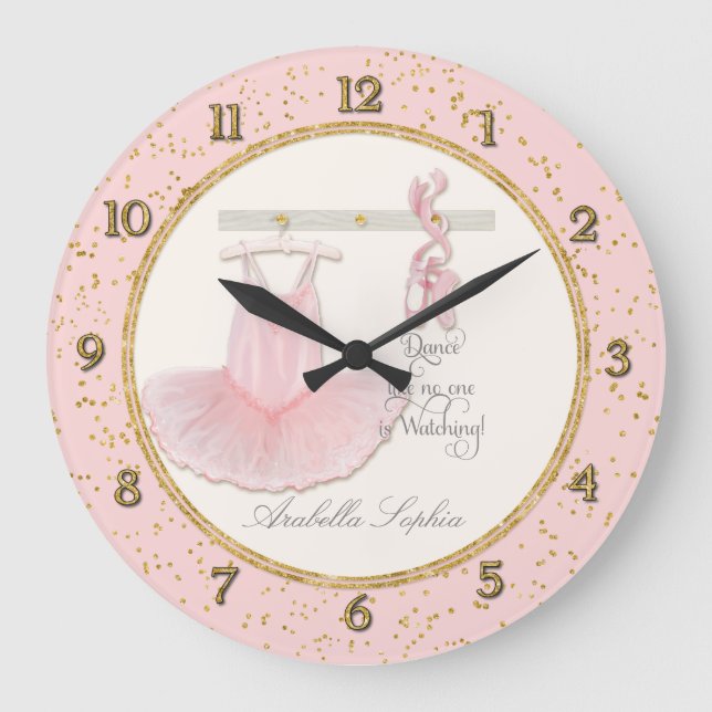 Little Girls Ballet Ballerina Dance Room Decor Large Clock (Front)