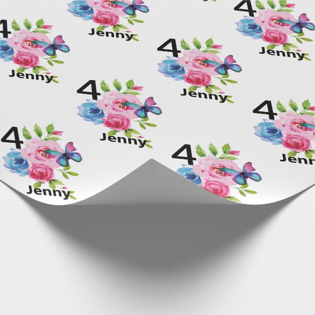 Little Girl's Birthday Custom Name & Age Gift Wrapping Paper (Corner)