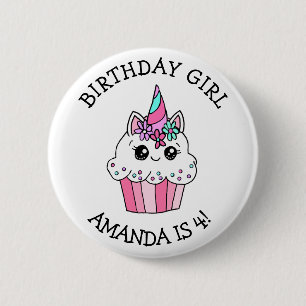 Little Girl's Birthday Girl Unicorn Cupcake 6 Cm Round Badge
