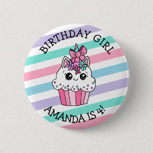 Little Girl's Birthday Girl Unicorn Cupcake 6 Cm Round Badge