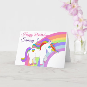 Little Girl's Birthday Unicorn Personalise Name Card