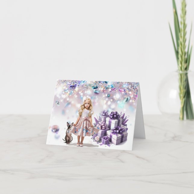 Little Girl's Bling Magical Birthday Card (Front)