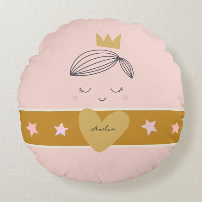 Little Girls Boho Primrose Princess  Round Cushion (Front)