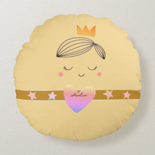 Little Girls Boho Princess Buttercream Yellow Round Cushion