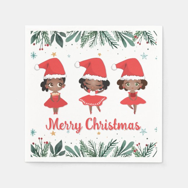 Little Girls Christmas Santa Hat Ballerinas Napkin (Front)