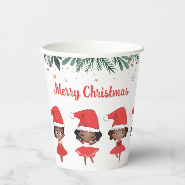 Little Girls Christmas Santa Hat Ballerinas Paper Cups (Front)