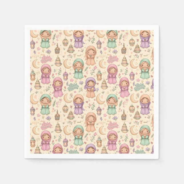 Little Girls Colourful Eid Mubarak Napkins (Front)