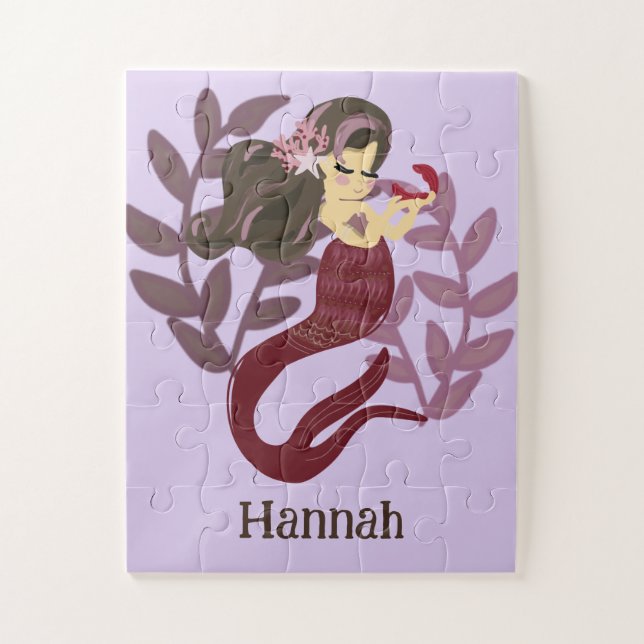 Little Girls Cute Purple Mermaid Jigsaw Puzzle (Vertical)