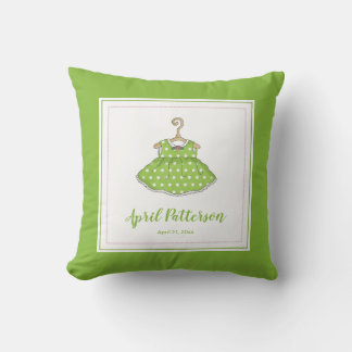Little Girl's Green Polka Dot Dress Pillow