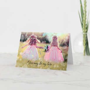 Little Girls in a Meadow Twin Sister's Birthday Card