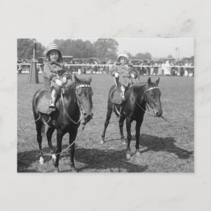 Little Girls on Horseback, early 1900s Postcard