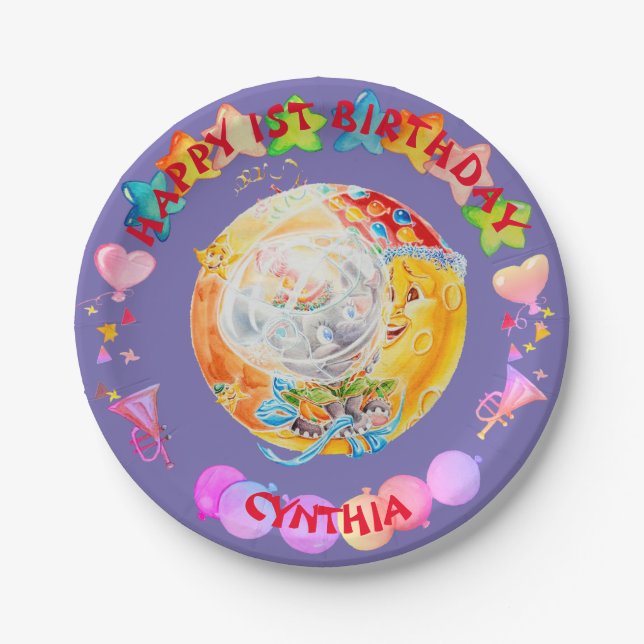 Little Girls Personalised Birthday Paper Plates. Plate (Front)