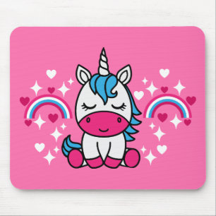 Little Girls Pink Rainbow Unicorn Mouse Mat