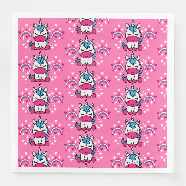 Little Girls Pink Rainbow Unicorn Napkin (Front)