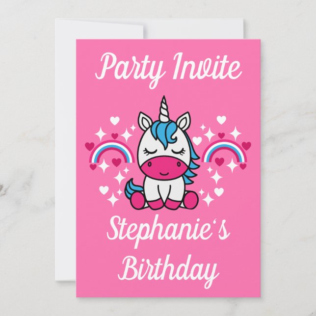 Little Girls Pink Unicorn Party Invitation (Front)