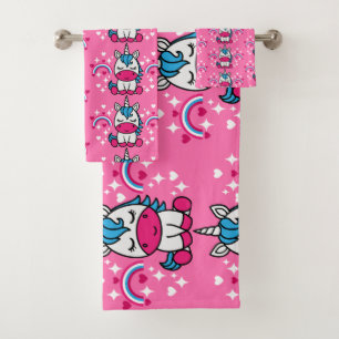 Little Girls Pink Unicorn Pony Bath Towel Set