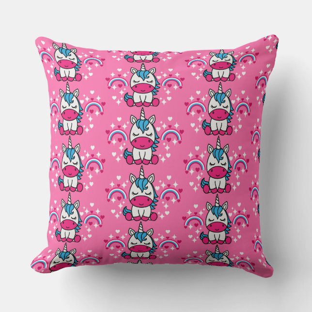 Little Girls Pink Unicorn Pony Cushion (Front)