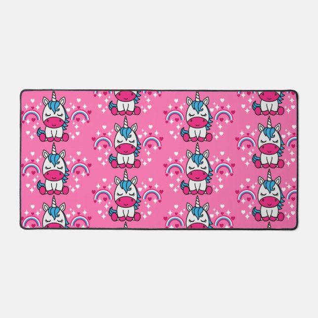 Little Girls Pink Unicorn Pony Desk Mat (Front)