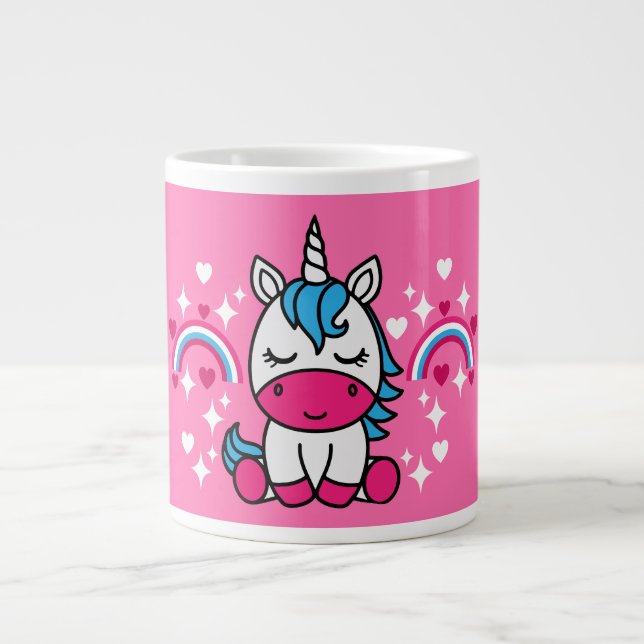 Little Girls Pink Unicorn Pony Large Coffee Mug (Front)