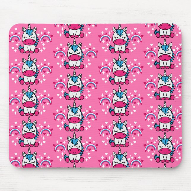 Little Girls Pink Unicorn Pony Mouse Mat (Front)