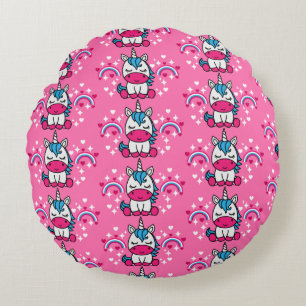 Little Girls Pink Unicorn Pony Round Cushion