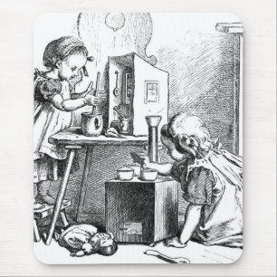 Little girls playing house etching mouse mat