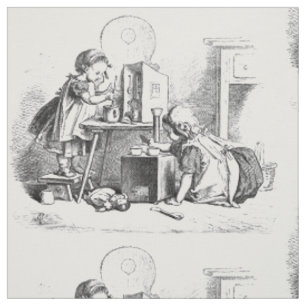 Little girls playing house etching textile fabric