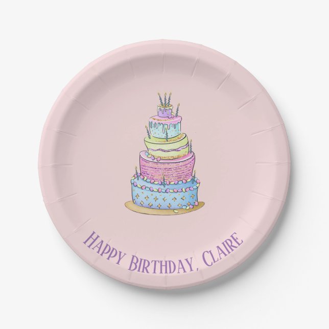 Little Girl's Princess Birthday Cake Paper Plate (Front)
