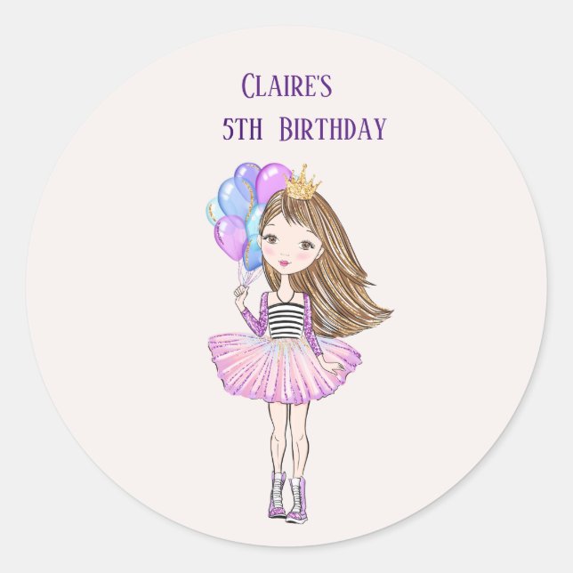 Little Girl's Princess Birthday Classic Round Sticker (Front)