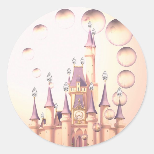 Little Girl's Princess Castle Birthday Invitations Classic Round Sticker (Front)