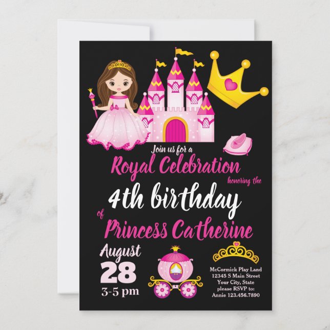 Little Girls Princess Castle Tiara Birthday Party Invitation (Back)