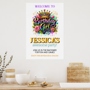 Little Girls Princess Crown Birthday Girl Poster