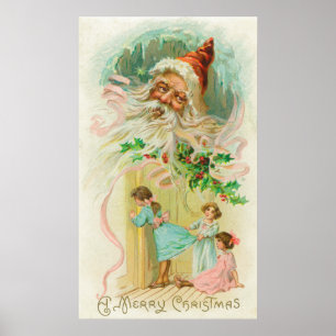Little Girls Spying through Bedroom Door Poster