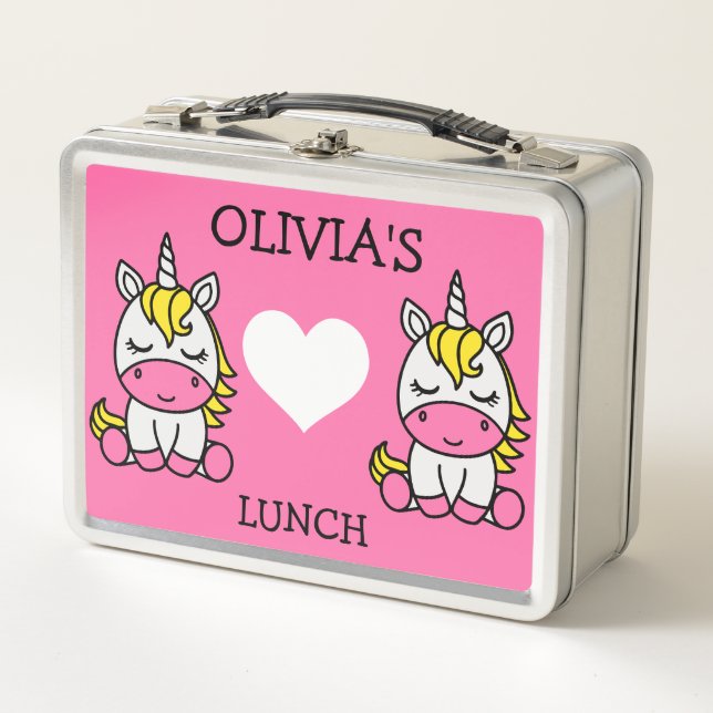 Little Girls Unicorn Back To School Metal Lunch Box (Front)