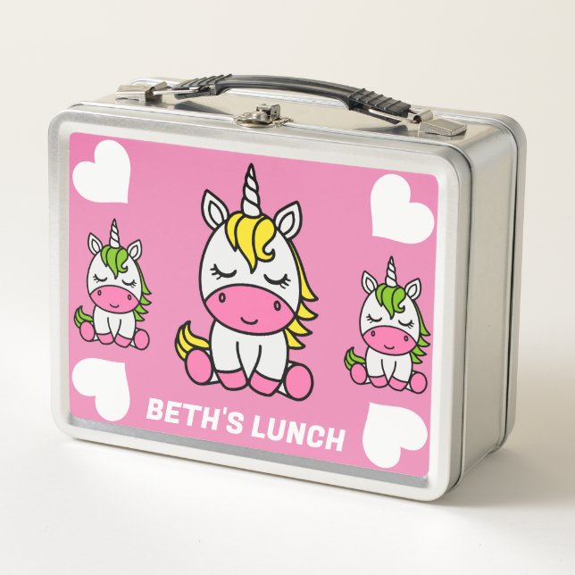Little Girls Unicorn Back To School Metal Lunch Box (Front)