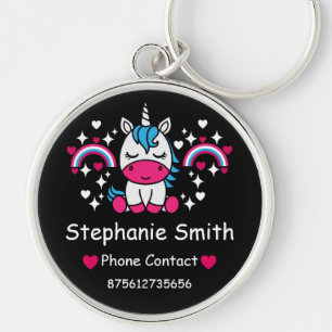 Little Girls Unicorn Lost Contact Key Ring
