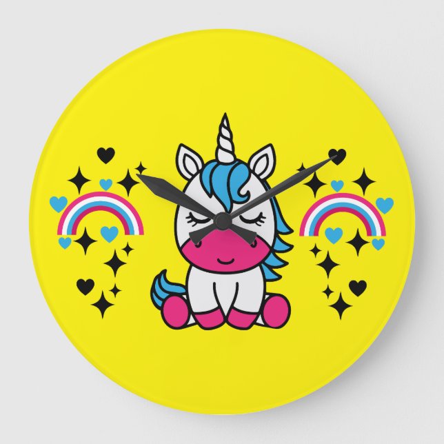 Little Girls Unicorn Pony Large Clock (Front)