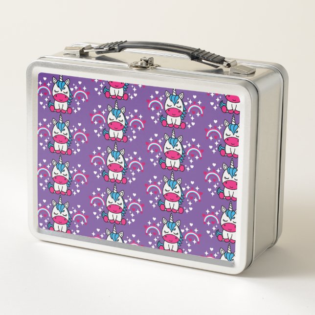 Little Girls Unicorn Pony Metal Lunch Box (Front)