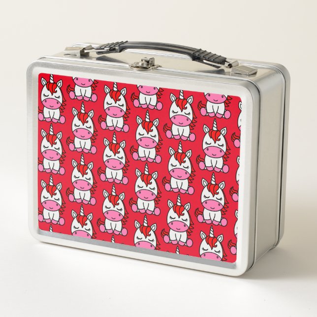 Little Girls Unicorn Pony Metal Lunch Box (Front)