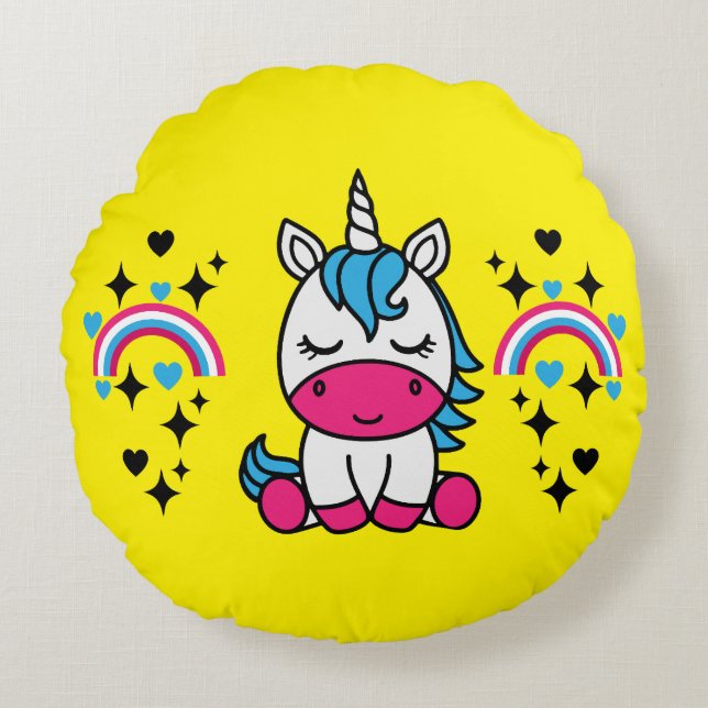 Little Girls Unicorn Pony Round Cushion (Front)