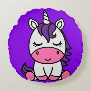 Little Girls Unicorn Pony Round Cushion