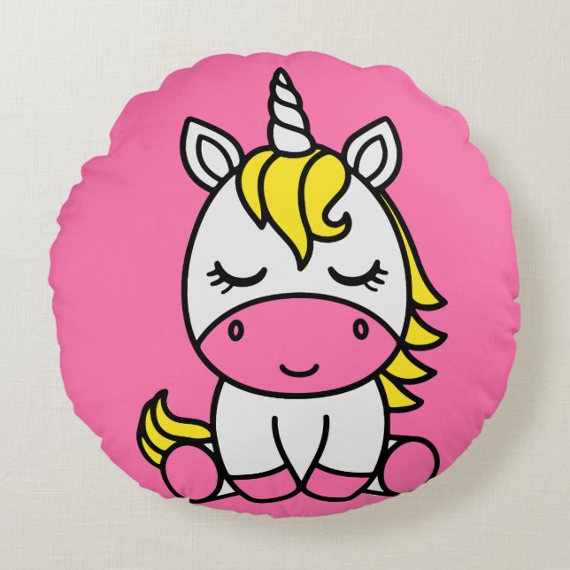 Little Girls Unicorn Pony Round Cushion (Front)