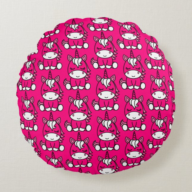 Little Girls Unicorn Pony Round Cushion (Front)